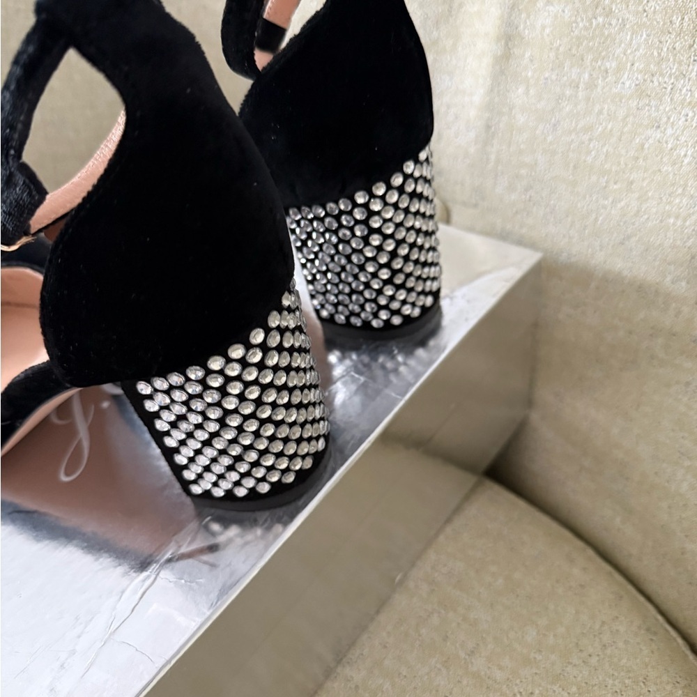 J.Crew Maise Studded Heels Black Velvet EUC 6 $268 Mary Jane Block Heel - Picture 2 of 5